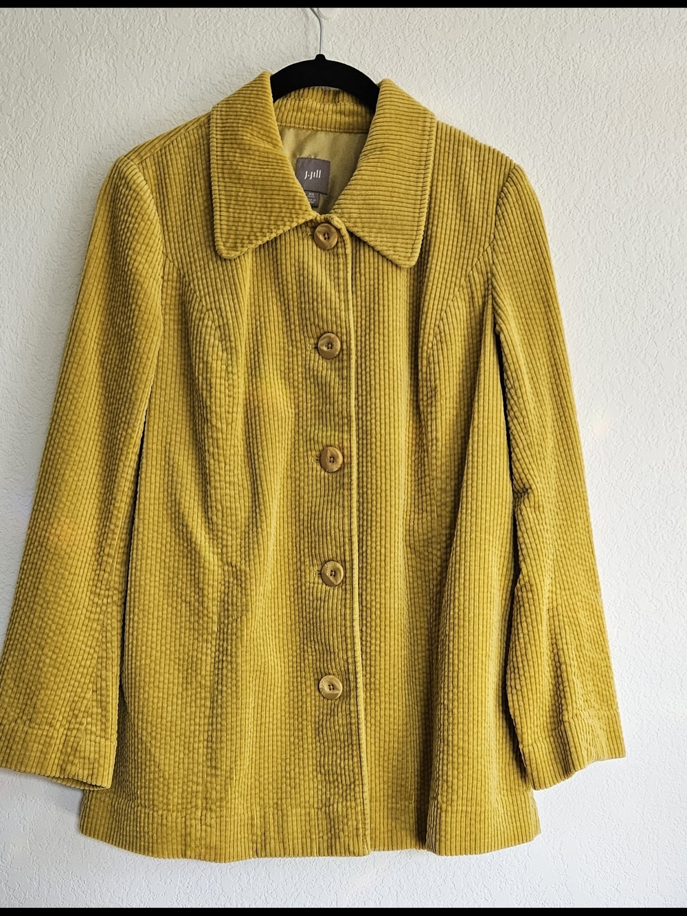 J. Jill XS Petite Mustard Corduroy 100% Cotton Button-Front Jacket Coat Peacoat